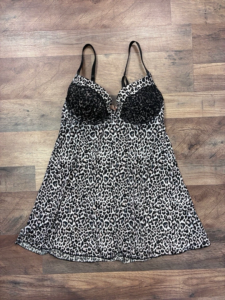 Camiseta sin mangas Babydoll vintage con estampado de guepardo de leopardo lencería M lazo de encaje Y2K años 90 Foto 2 de 4