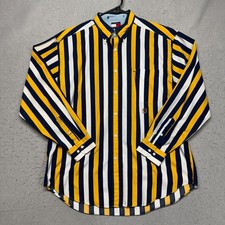 Vintage 90s Tommy Hilfiger Striped Button Up Shirt Mens L Multicolor Crest Logo