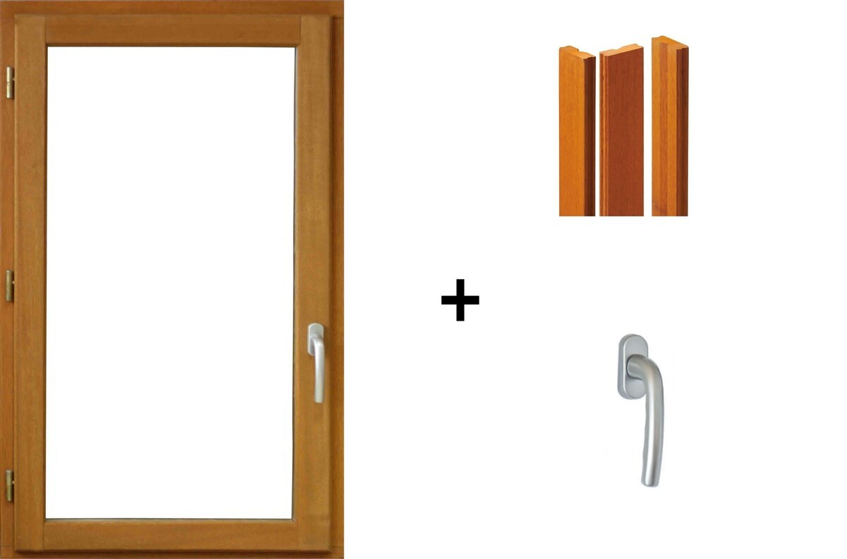 Fenêtre en bois 1 vantail H95 x L60 cm avec tirant gauche et tapées isolation 120mm