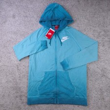Nike Zip Hoodie Womens Medium Sportswear Garment Dyed Blue Logo Hooded Knit NWD