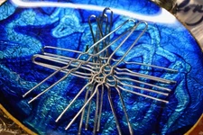 VINTAGE 8 SILVER PLATED METAL HAIR PINS  HAIR JEWELRY • approx. 3 inches STURDY