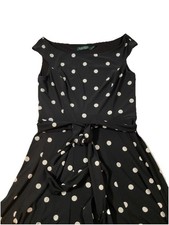 Lauren Ralph Lauren Black Polka Dot Dress w/Belt Sleeveless Size 8 H64