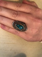 Sterling Silver Filigree Turquoise Ring, Size 6.5