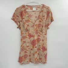 Vintage Womens Y2K Floral Fairy Babydoll Top Size XL Peach Boho Coquette 2000s