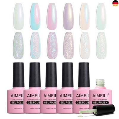 AIMEILI Pearl Effect Gel Nagellack 6 Farben Transparent Pearl Shimmer Glänzend 