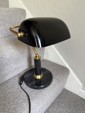 Bankers Lamp Brass & Black Glass Shade With Marble Base 