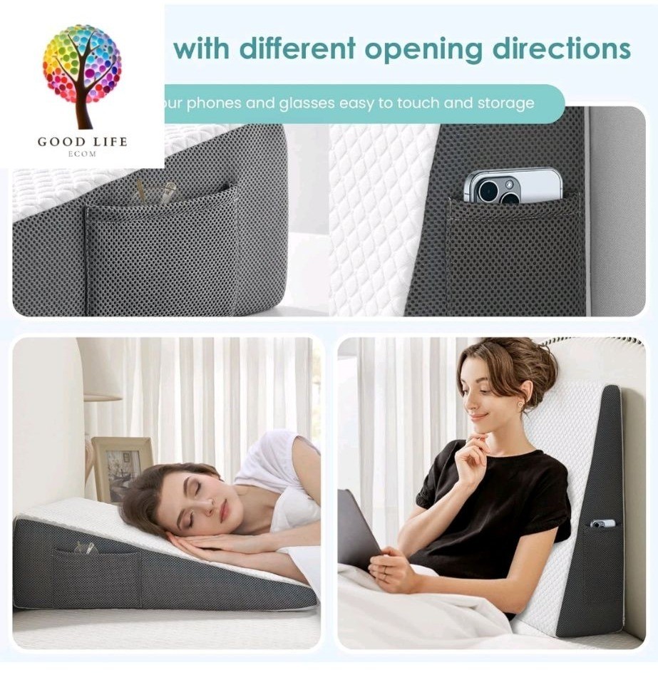 CozyMaker Memory Foam Bed Wedge Pillow 24 x 24 x 7.5" For Sleeping & Leg Support