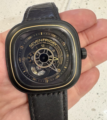 SEVENFRIDAY P2/02 Automatic Men s Watch Black Gold Leather SF-P2/02-K0436