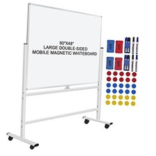 60"x48" Mobile Whiteboard Double-Sided Magnetic Dry Erase Board on 60x48