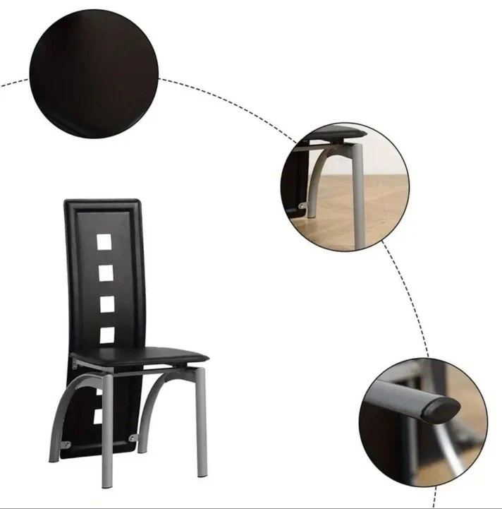 5 Piece Glass Black Dining Table Set 4 Chairs, Rectangle Modern Kitchen Table  - Image 3 of 3