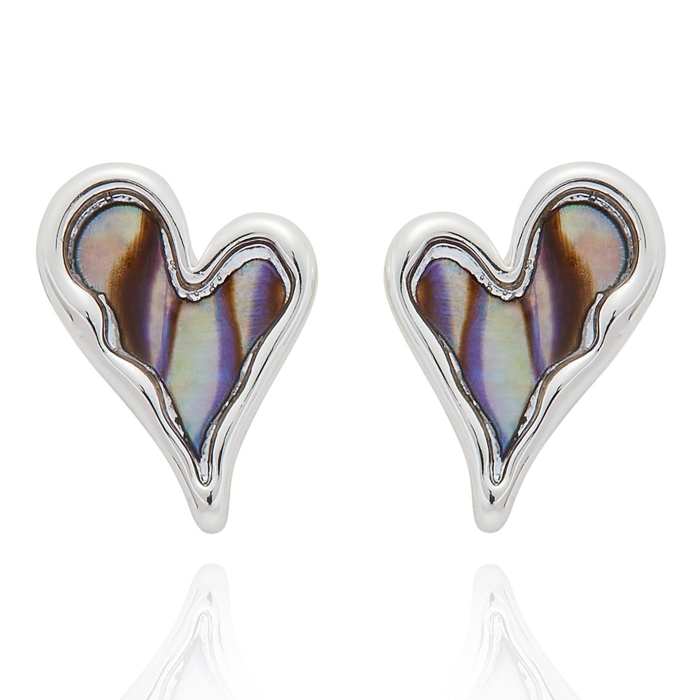 Equilibrium Paua Shell Heart Stud Earrings Silver Plated Gift Boxed