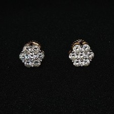 3ct Natural Diamond Cluster Set 14K Yellow Gold Earrings w/ White Gold Prong Tip