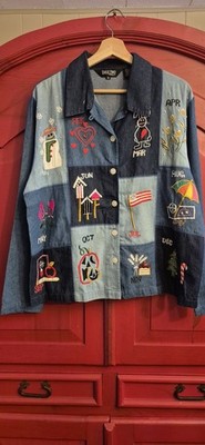 Take 2 XL Denim All Season Holidays  Embroidered Button Down Shirt Christmas EUC