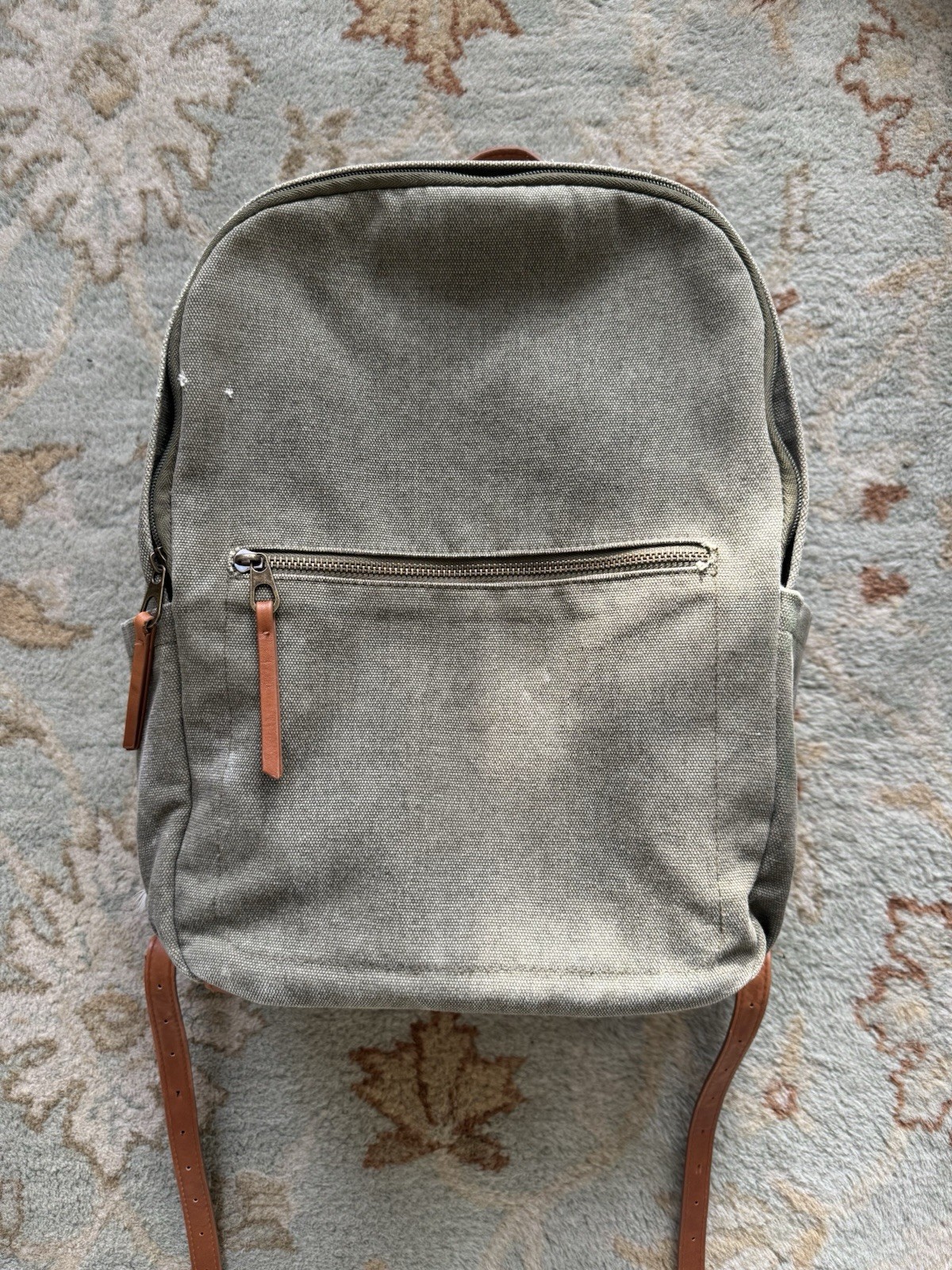 universal threads green canvas backpack with leat… - image 1