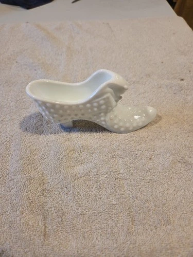 Fenton White Milk Glass Hobnail Shoe Slipper