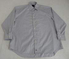 David Donahue Dress Shirt Mens XL 17 32/33 White Blue Micro Check Button Up Logo