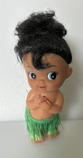 Vintage Hawaii Hula Girl Doll Plastic Hong Kong Grass Skirt Kewpie Doll MCM