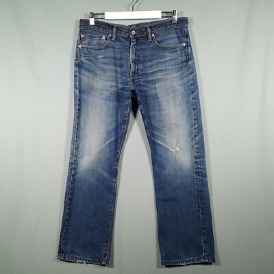 Levis 504 Jeans Herren W34 L30 Blau Straight Leg Denim Rip Distressed Preloved