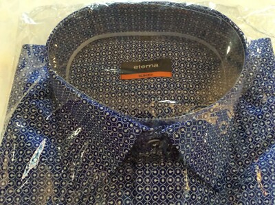 Eterna blau gepunktetes pflegeleichtes Slim Fit Herrenhemd Größe 38 15'' UVP 59,99 £