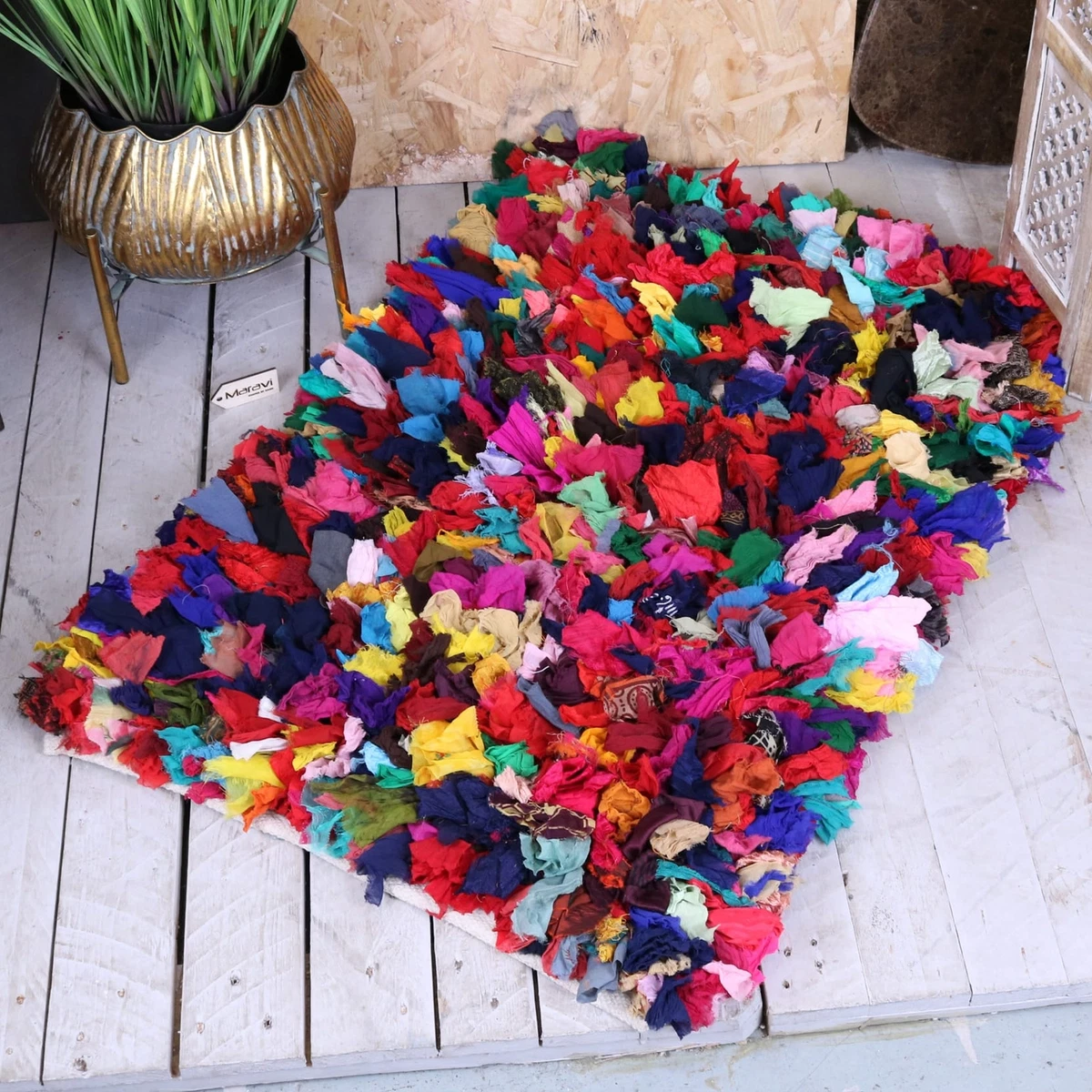 Chaura Rag Rug Recycled Sari Material 60x90cm Eco Friendly Boho Colourful  Indien