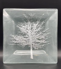 Silver Tree Plate by Annie Glass Signed Number 310/37 Frosted Glass
