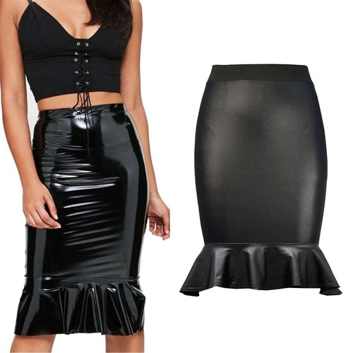 frill hem leather skirt
