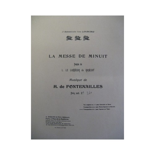 FONTENAILLES La Messa Di Mezzanotte Canto Pianoforte 1900