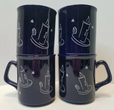 4 General Foods International Coffee Dark Blue Coffee Cups Mugs Candles