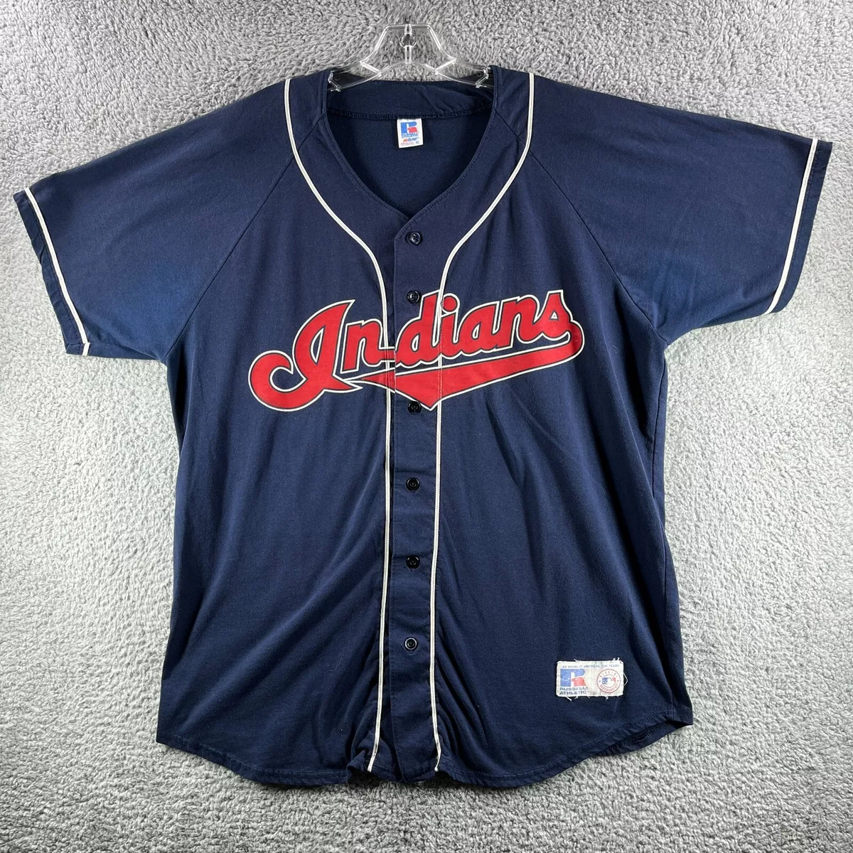 VTG CLEVELAND INDIANS Jersey Mens XL Blue Guardians Russell Athletic USA 90s