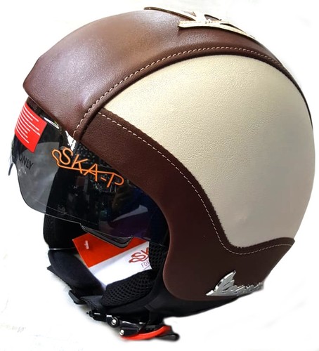 Casco Jet Helmet Capacete Omologato Ecopelle Visiera a Scomparsa Vespa  Taglia S | eBay