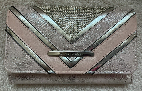 New River Island Coin Purse - Pink, Silver w Crystals - 3 3/4 x 6 inches - Picture 3 of 7