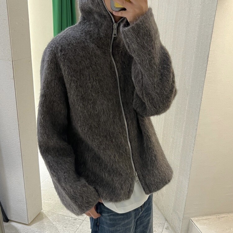 Mohair Zipper Cardigan Wool Blend Knit Sweater Hoodie Coat Unisex Mohair Zipper Cardigan Wool Blend Knit Sweater Hoodie Coat Unisex
