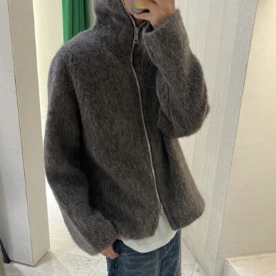 Mohair Zipper Cardigan Wool Blend Knit Sweater Hoodie Coat Unisex