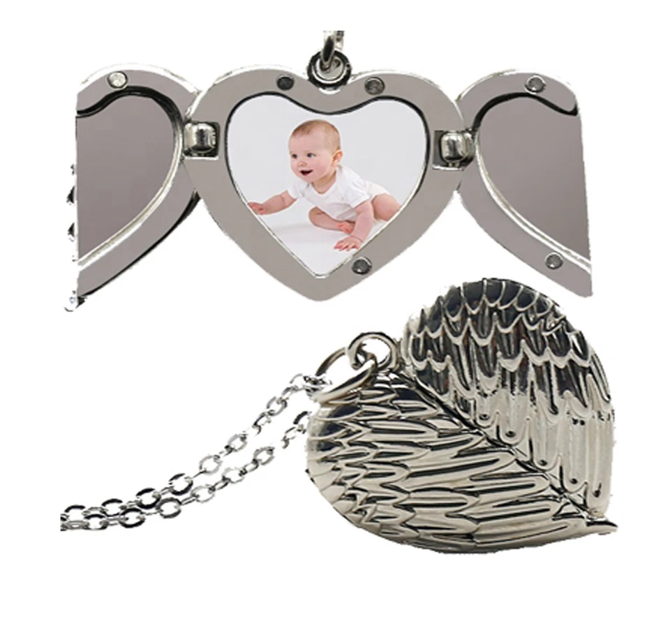 Personalized Gift Picture Angel Wing Heart Locket Pendant Gold Plated Handmade - Image 4 of 4