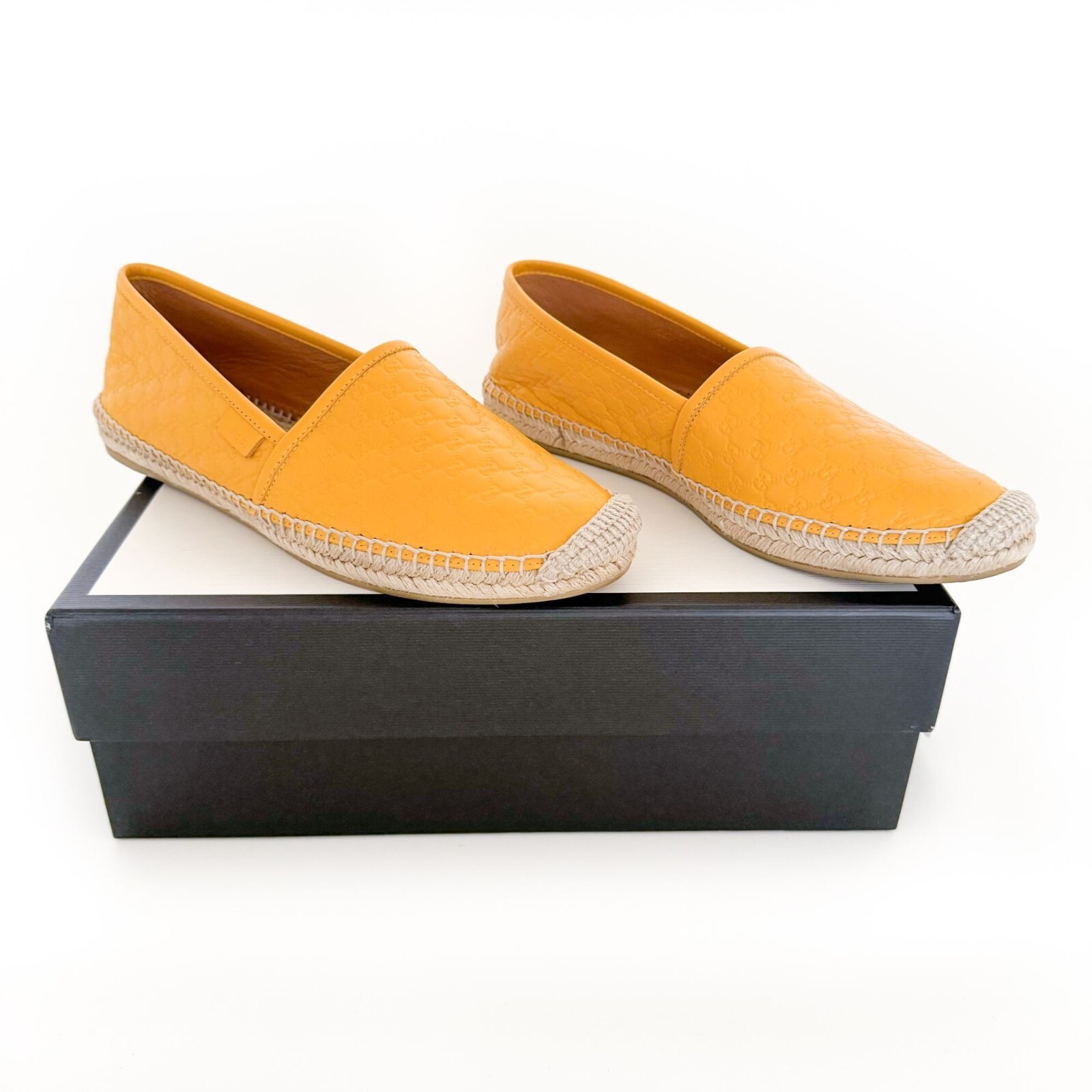 Gucci GG Monogram Leather Espadrille Flats EU 38 US 8 Yellow Rope Sole-image