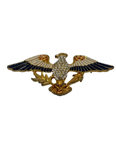1943 Eisenberg Ice Large Patriotic Eagle Enameled Pave Rhinestones Pin Brooch