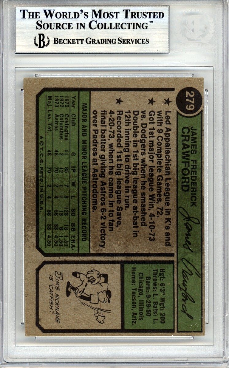 Jim Crawford Autographed 1974 Topps Card #279 Houston Astros Jim Crawford Autographed 1974 Topps Card #279 Houston Astros