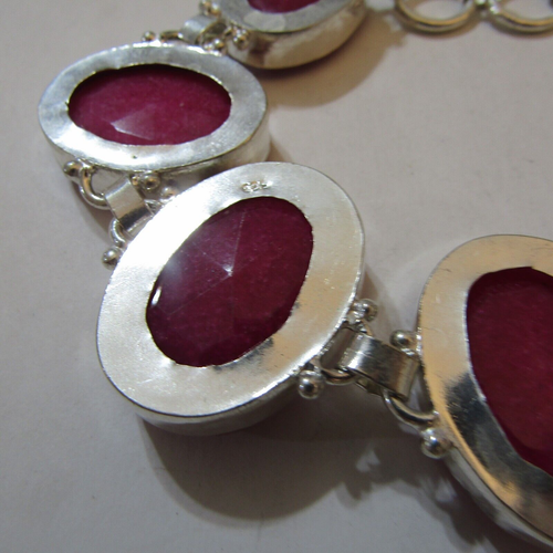 Fuschia Pink Agate Bracelet in 925 Silver Plated 11.25*7.5 to 9 inches - Picture 5 of 6