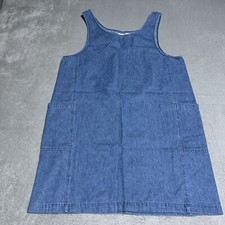 Vintage 90s Denim Jumper Dress Womens 14 Blue Denim Sleeveless Tank Dress