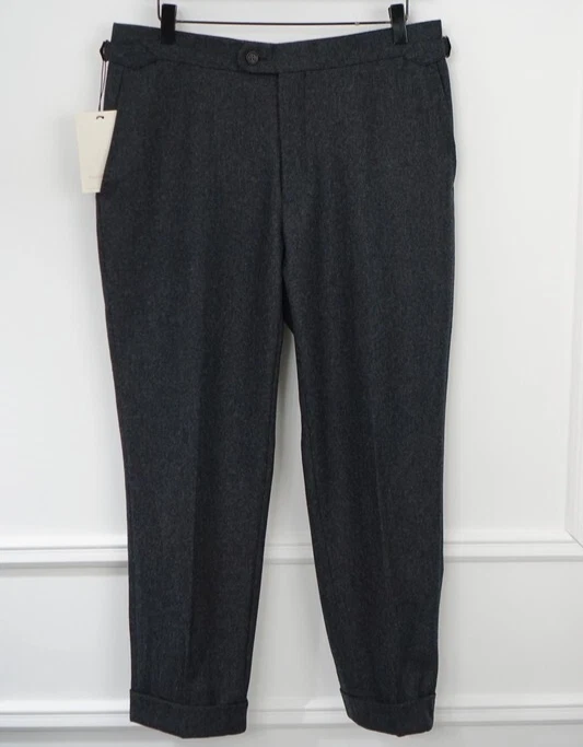 Men Suitsupply Soho Satu Trousers Flannel Pure Wool Grey Size EU50 UK/US40