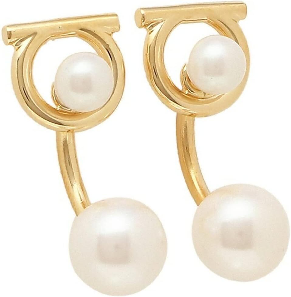 Ferragamo] Gancini Earrings 760386 736178 GOLD WHITE PEARL
