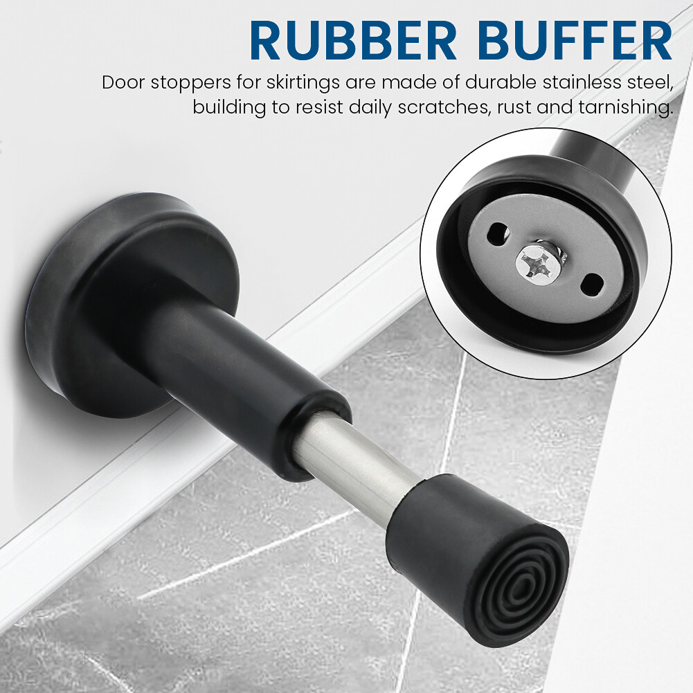 2pcs For Skirtings Screws Hydraulic Door Stop Black With Rubber Buffer