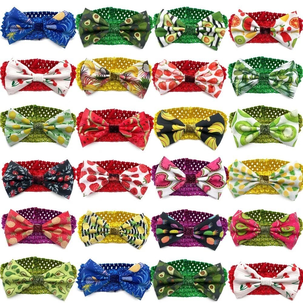 50Pcs Strawberry Avocado Fruit Style Elastic Band Dog Pet Grooming Bowtie Collar