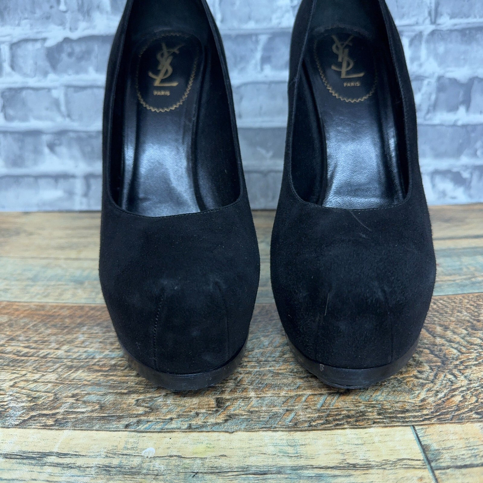 Scarpe decolte Yves Saint Laurent Tribtoo nere tacco alto scamosciate plateau donna 41 5