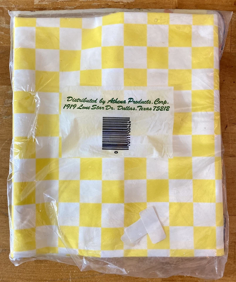 Veripretty Plastic Tablecloth Yellow & White Checkered 76" x 44” Vintage NIP - Image 2 of 4