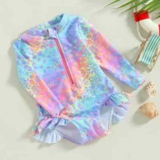 Baby Print Swimsuit 1Piece Swimwear Floral Zipper Ruffle Toddler Bathing Suit