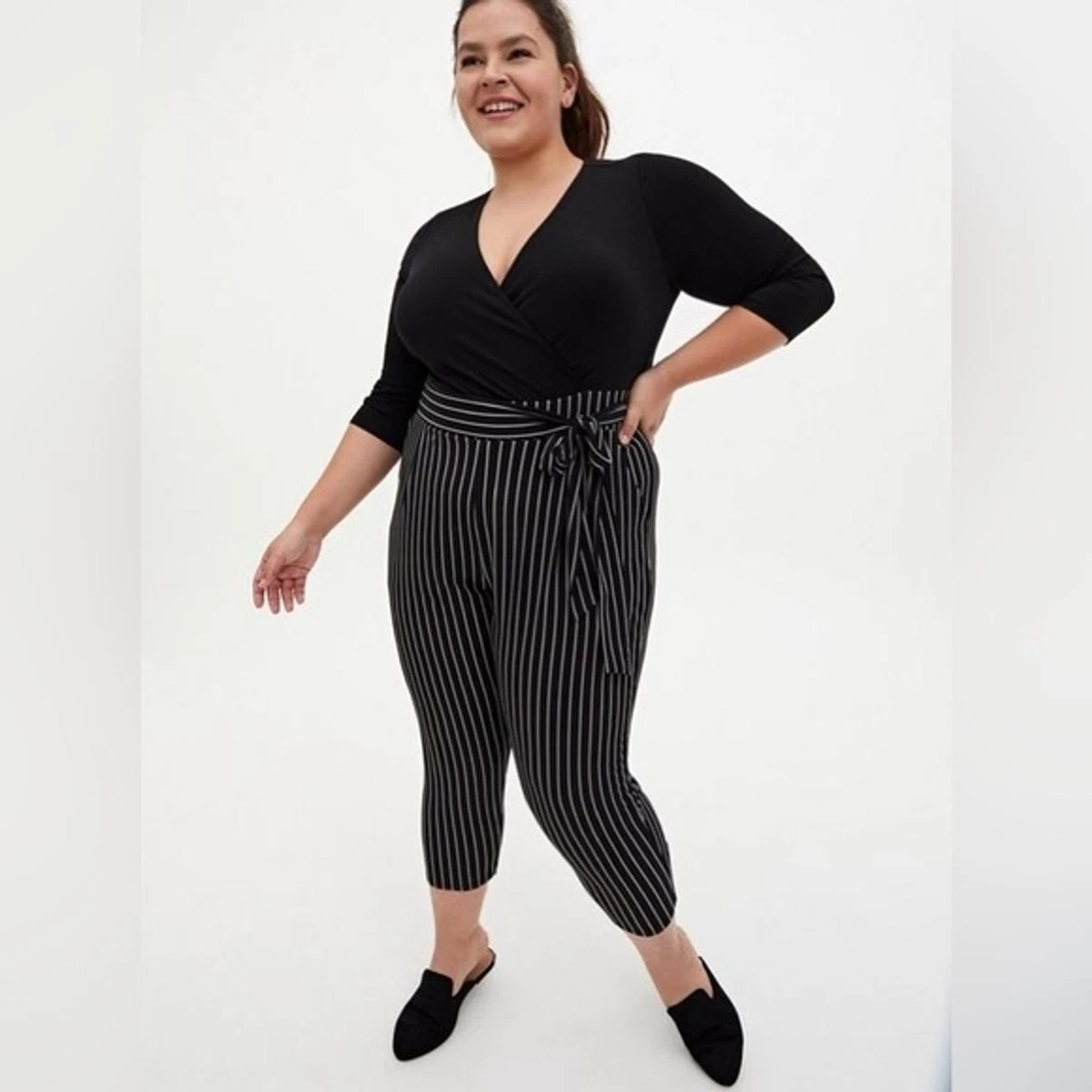 Torrid Women’s Plus Size 3X Studio Knit Keyhole Neck Striped Wide Leg  Jumpsuit