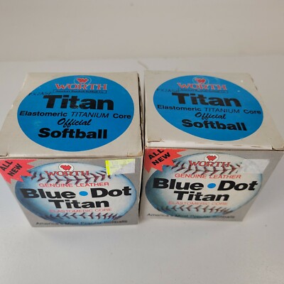 Set of 2 Vintage Worth Titan Elastomeric Titanium Core Softballs Blue Dot 