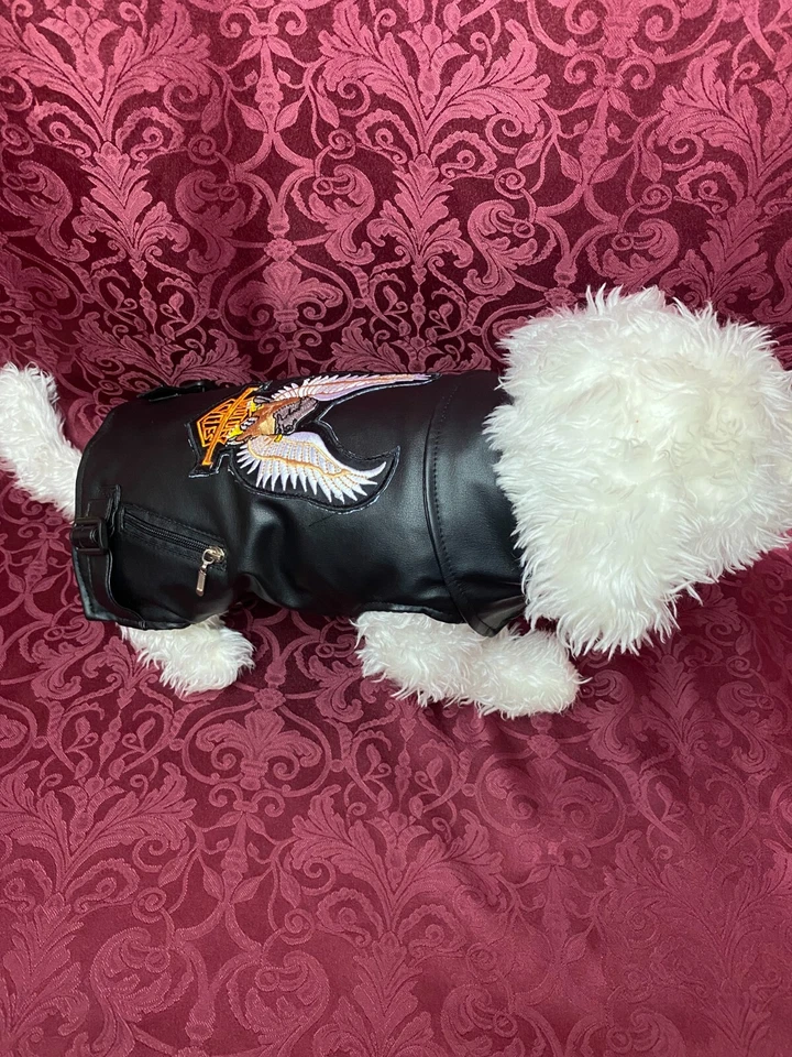Colete Sm Breed personalizado remendado águia motocicleta S-XXL preto couro ecológico cachorro de estimação - Imagem 2 de 4
