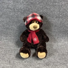 Hugfun Int. 17” Plush Brown Teddy Bear Plaid Hat Red Scarf Snow Stuffed Animal